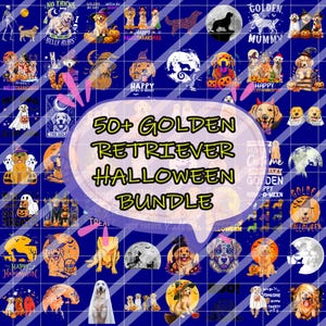 50+ Golden Retriever Halloween Png Bundle, Cute Dog Halloween Costume Png, Spooky Puppy Clipart, Funny Pet Digital Download