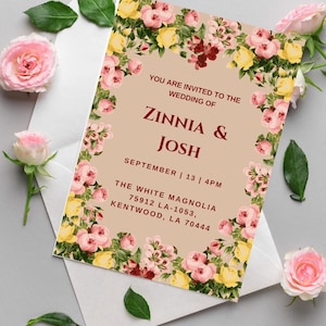 Vintage Floral Wedding Invitation Template | Garden Wedding Canva Invite