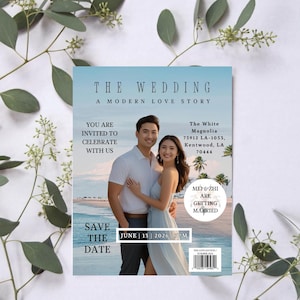 Magazine Style Wedding Invitation Template | Editorial Canva Photo Design