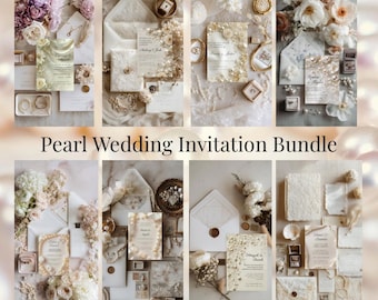 Pearl Wedding Invitation Bundle | Luxury Bridal Invitation Collection | 8 Editable Templates