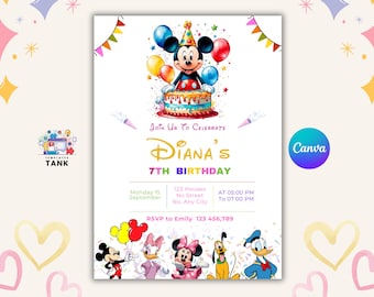 Invitación de cumpleaños de Mickey Mouse Clubhouse / Plantilla editable de Canva (descarga digital)