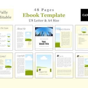 Canva Editable Ebook Template, Course Workbook Template, Ebook Template Canva, A4 & US Letter Size, 48 Pages ebook templates