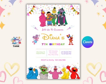 Sesame Street Birthday Invitation | Editable Canva Template (Digital Download)
