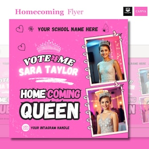 Editable Homecoming Flyer: Prom Queen Election, Canva Template (Digital Download)