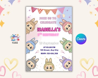 Labubu Birthday Invitation | Playful Canva Template (Digital Download)