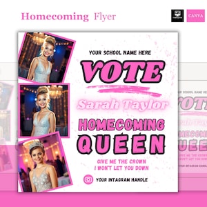 Editable Prom Queen Campaign Flyer: Homecoming, Election (Canva Template Digital Download)