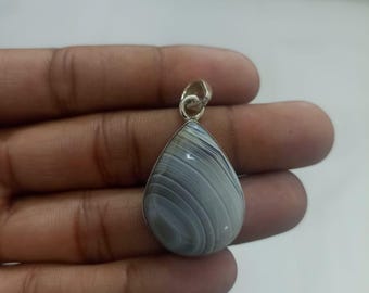 Handmade Botswana Agate Pendant, Sterling Silver Boho Jewelry