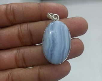 Ręcznie robiony wisiorek z niebieskiego agatu ze srebra próby 925, kryształ leczniczy Boho