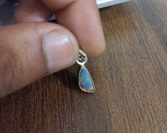 Regenboog Ethiopische opaalhanger, 925 sterlingzilver, handgemaakte boho-sieraden