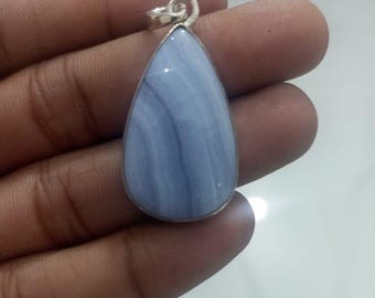 Wisiorek z niebieskiego agatu koronkowego ze srebra próby 925, biżuteria w stylu boho w kształcie łezki