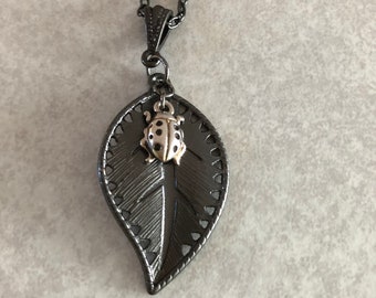 Ladybug on a burned leaf  Pendant and Chain