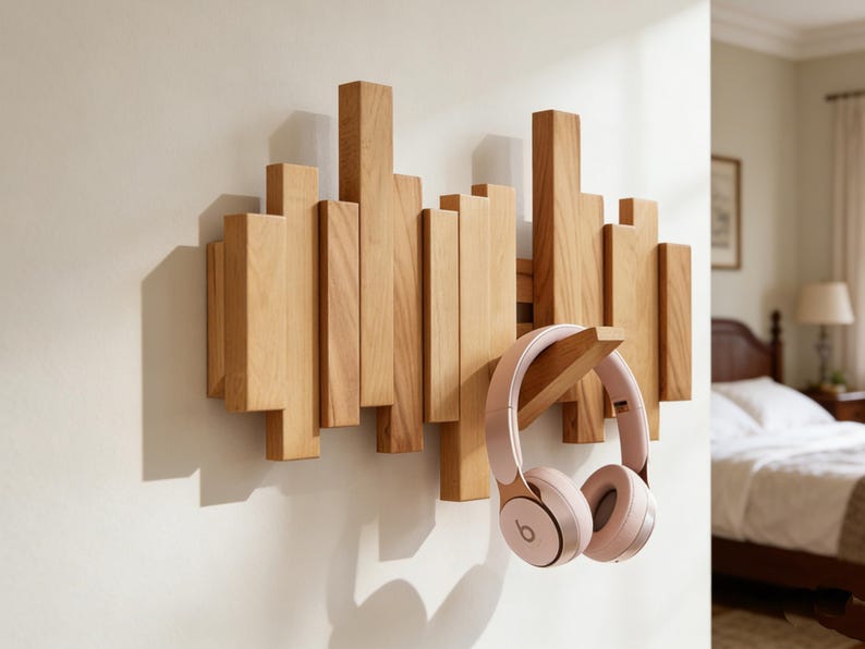 Solid Wood Piano Coat Rack, Wooden Coat Hooks, Rustic Mid Century ...