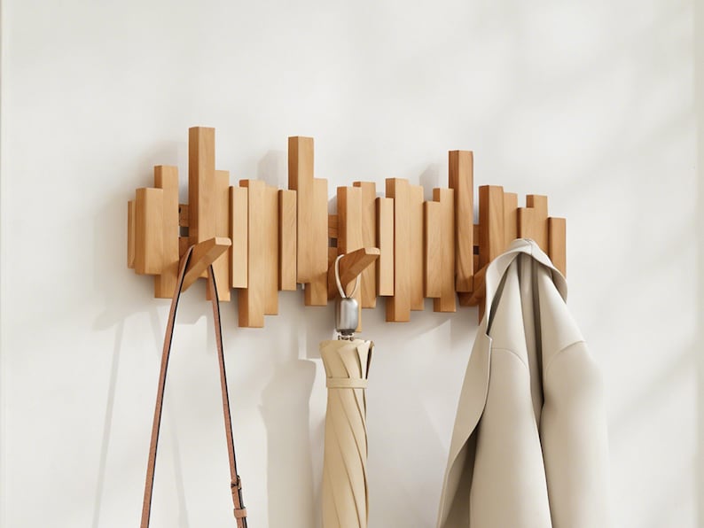Solid Wood Piano Coat Rack, Wooden Coat Hooks, Rustic Mid Century ...