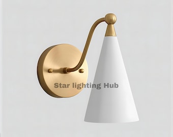 Modern Brass Wall Sconce Light – Handmade Cone Wall Lamp – Vintage Bedroom Hallway Lighting Fixture