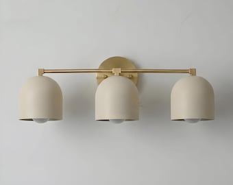 Dome Shade Wall Sconce, 3-Light Brass Fixture, Mid-Century Modern Wall Lamp - Modern Brass Vanity Light Fixture, Bathroom Vanity Lighting