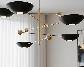 Anhänger Mid Century Modern Messing 5 Light Sputnik Kronleuchter Leuchte