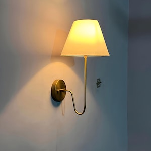 1950s Brass Wall Sconce with Shade | Mid Century Wall Lamp | Antique Wall Light | Vintage Lighting | Wall Mounted Light Fixture