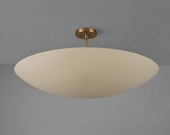 Modern Flush Mount 6 Light Ceiling Light, Large White Disc Ceiling Lamp, Satin Brass Semi Flush Mount Fixture, Pendant Chandelier Lights