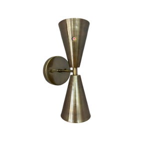 Double Cone Shade Sconce Light - Solid Brass, Minimal, Mid-Century, Industrial, Period Lighting, Vintage