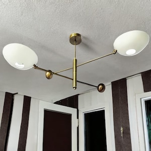 White Sputnik Chandelier: Mid Century Brass Flush Mount Light