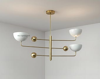 Brass Sputnik Chandelier - Mid Century Modern 3-Pendant Ceiling Light