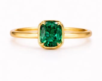 Anello in oro 14k con smeraldo, incastonatura est-ovest, anello di fidanzamento con smeraldo, anello di fidanzamento con taglio smeraldo, anello con smeraldo solitario, pietra portafortuna di maggio