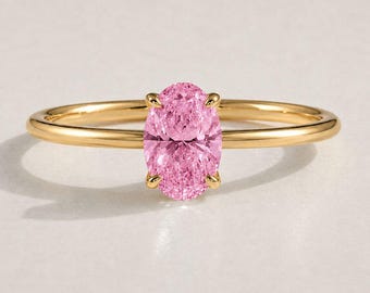 Anillo de zafiro Padparadscha de 14 k, anillo de zafiro rosa ovalado, anillo de zafiro rosa, anillo solitario de zafiro Padparadscha, anillo Padparadscha ovalado