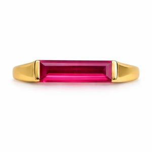 SOLID 14k Gold Ruby Baguette Ring | Lab Ruby Ring | Art Deco Baguette Stack Ring | White Yellow Rose Gold Ruby Ring | July Birthstone Ring