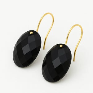 14K Gold Natural Black Onyx  Earrings, Small Earrings, Onyx  Dangle Oval Earrings, Onyx Jewelry Gift For Her, Birthstone Earrings.
