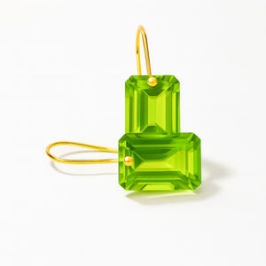 Peridot Dangle Earrings, Statement Earrings, August Birthstone, Green Stone Earrings, Gold or Silver, Rectangle Drops, Peridot Jewelry Gift.