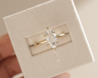 Bague de fiançailles en moissanite taille marquise avec halo caché | Certifié GRA
