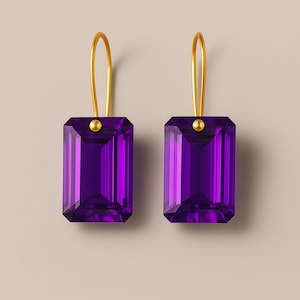 14K Purple Amethyst Dangle Earrings, Minimalist Earrings, February&#39;s birthstone, Amethyst Jewelry r, Solid Gold Earrings,Christmas Gifts.