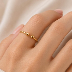 14k Solid Gold Open Ring, Gold Cuff Ring, Dainty Gold Bead Ring, 14k White, Rose, Yellow Gold, Minimalist Ring, Dainty 14k Gold Ring