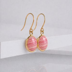 Rhodochrosite dangle drope Earring 925 Sterling Silver  Healing Gemstone Gift for her  Oval Cab  Statement Rhodochrosite Earring