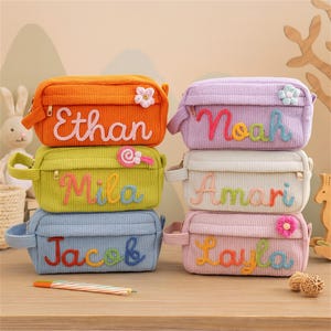 Personalized Yarn Name Makeup Bag,Custom X-Large Corduroy Pouch, Travel Toiletry Bags,Handmade Cosmetic bag, Gift Pouch, Girls Birthday Gift