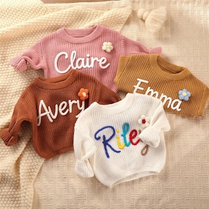 Custom Embroidered Baby Name Sweater, Handmade Cotton Knit Jumper