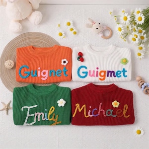 Custom Name Sweater Baby, Embroidery Name Sweater, Personalized Baby Sweater, Newborn Sweater, Chunky Knit Baby Sweater, Baby Shower Gifts