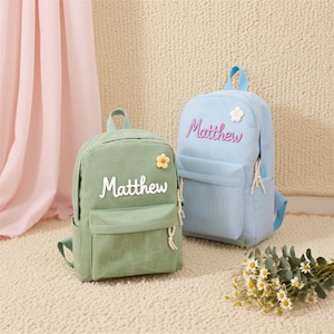 Personalized Corduroy Kids Backpack, Embroidered Name Toddler School Bag