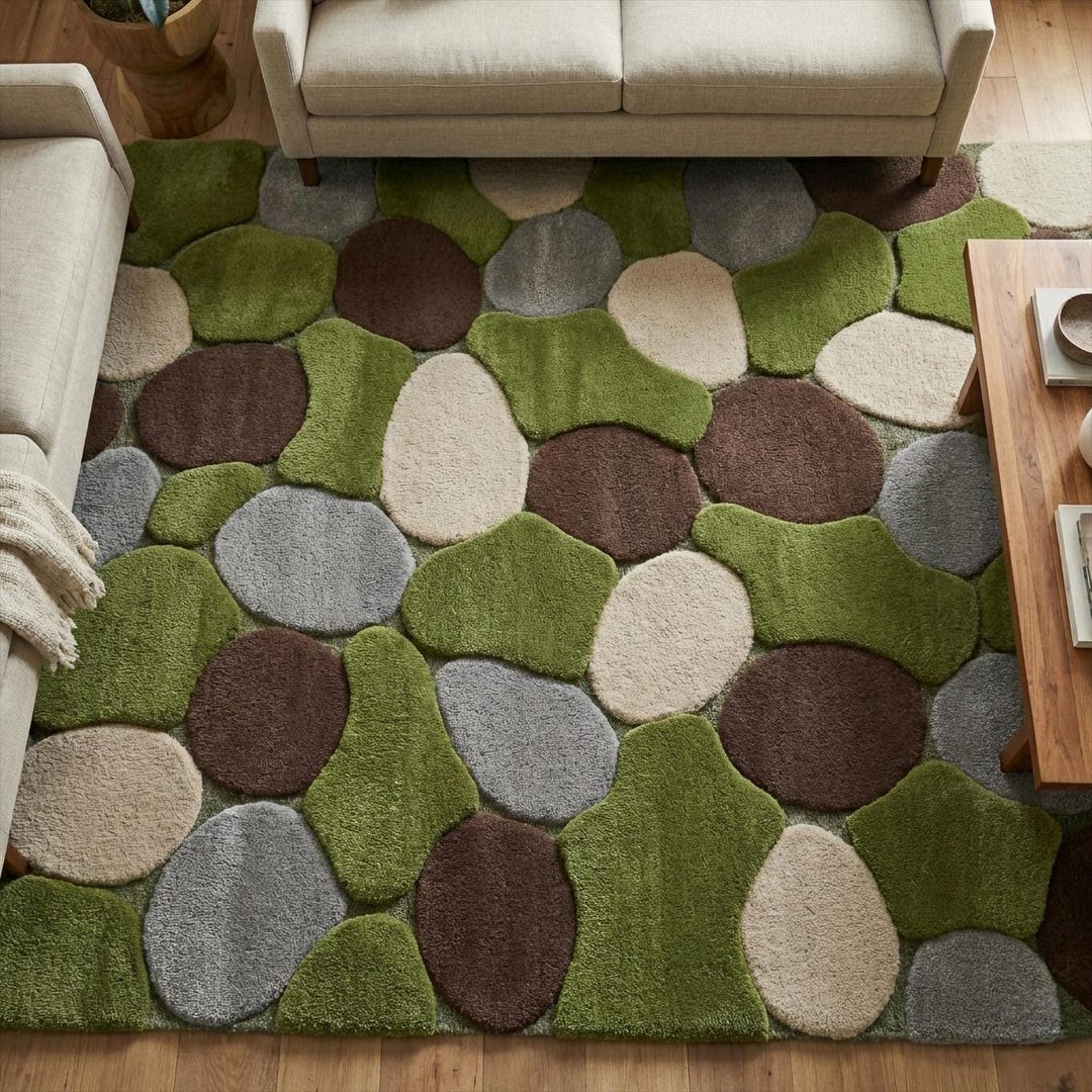 Moss Green Pebble Wool Rug, Abstract Hand Tufted Stone Area Rugs - Etsy