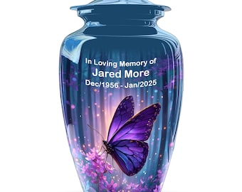 Purple Butterfly Urn for Human Ashes, Personalized Memorial, Adult Size