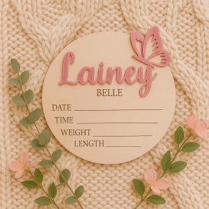 Personalized Baby Girl Name Sign With Butterfly, Baby Name Announcement Sign, Wooden Name Sign, Birth Hospital Announcement Sign