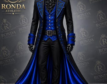 Czarny gotycki wiktoriański frak dla mężczyzn, kurtka Vampire Prince, kostium arystokraty steampunk, haftowany formalny płaszcz