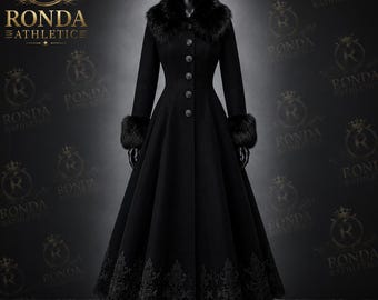Luxury Velvet Maxi Coat with Fur Colar  & Cuffs | Victorian Gothic Winter Coat for Women, Long Elegant Velvet Overcoat Lace Coat