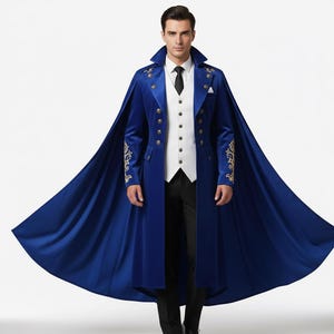 ROYAL BLUE Velvet Men’s Suit with Cape – Embroidered Gothic Wedding Tuxedo, Royal 3 Piece Groom Wear, Victorian Prom Outfit