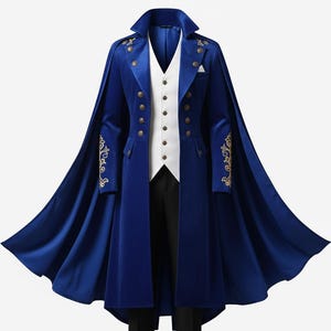 Royal bLUE velvet groom suit with cape Victorian gothic style