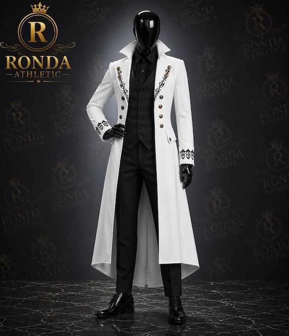 Victorian Tailcoat for Men, Embroidered Steampunk Festival Coat, Long Baroque Cosplay Jacket, Masquerade Formal Costume Outfit white coat