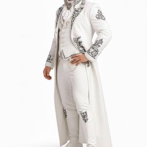 Premium mens wedding suit in white color, embroidered royal coat with sherwani style design, groom outfit for luxury weddings