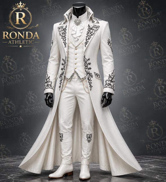 Men’s White Royal Groom Suit – Prince Embroidered Sherwani Coat | Luxury Wedding Formal Outfit | Vintage Designer Long Coat