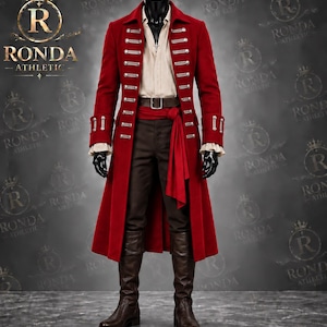 Scarlet Red Regency Tunic for Men, Baroque Gentleman Attire, Dandy Stage Wear, Elaborate Period Ensemble, Dramatic Costume Piece