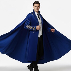 Gothic Victorian bLUE velvet coat with cape formal menswear